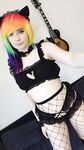 Lealolly black lingerie rainbow kitty
