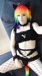 Lealolly black lingerie rainbow kitty