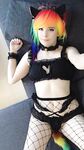 Lealolly black lingerie rainbow kitty