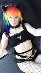 Lealolly black lingerie rainbow kitty