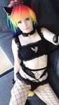 Lealolly black lingerie rainbow kitty