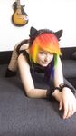 Lealolly black lingerie rainbow kitty