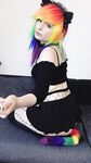 Lealolly black lingerie rainbow kitty