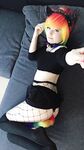 Lealolly black lingerie rainbow kitty