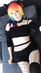 Lealolly black lingerie rainbow kitty