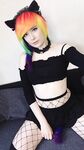 Lealolly black lingerie rainbow kitty
