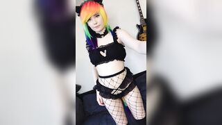 Lealolly black lingerie rainbow kitty